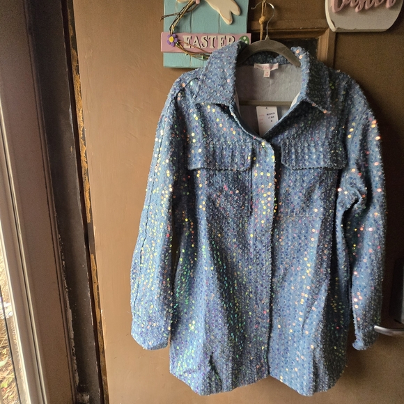 Hot & Delicious Jackets & Blazers - Hot & Delicious Blue Iridescent Sequin Jacket